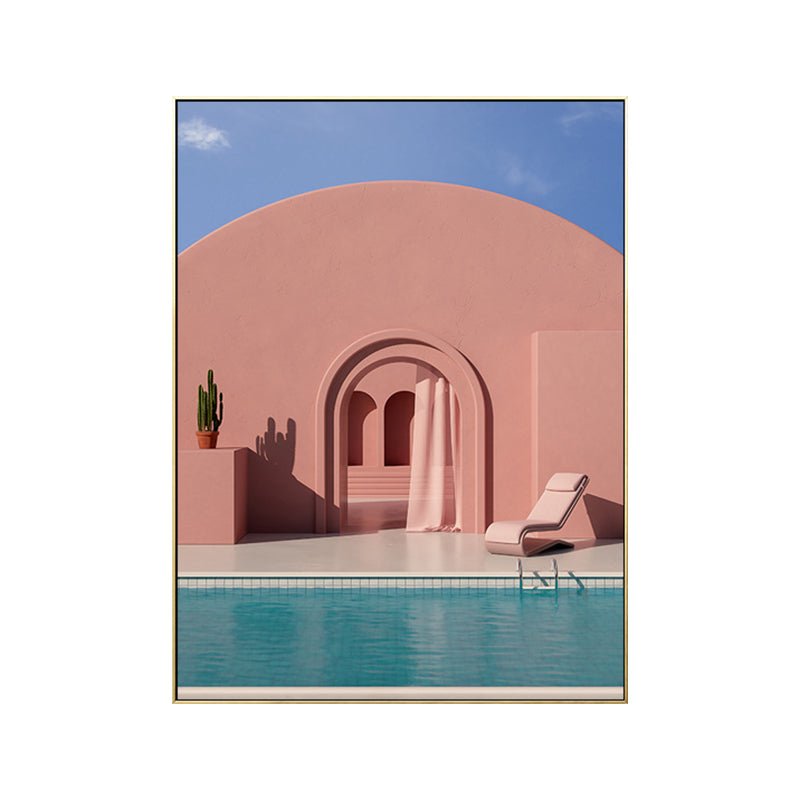 Frendorf | Illustration Gebäude und See Leinwand Kunst Nordic Texturierten Wohnzimmer Wand Dekoration