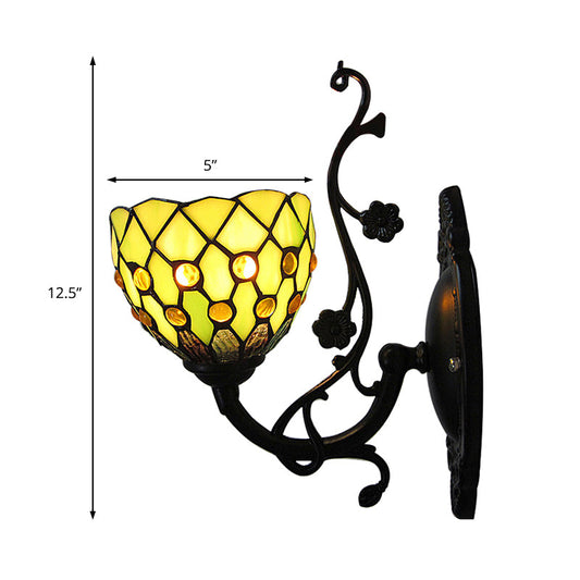 Frendorf | Bowl Wandmontage Licht mit Perlenverzierung 1 Licht Buntglas Mini Wandbeleuchtung