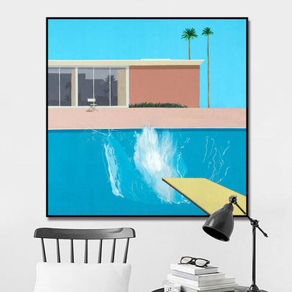 Frendorf | Haus und Schwimmbad Leinwand Texturiert Zeitgenössischer Stil für Jungen Schlafzimmer Malerei