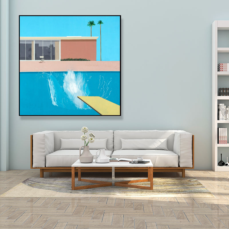 Frendorf | Haus und Schwimmbad Leinwand Texturiert Zeitgenössischer Stil für Jungen Schlafzimmer Malerei
