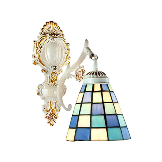Frendorf | Bell Shade Tiffany Wandleuchte Buntglas 1 Licht Wandschalter Beleuchtung in Weiß