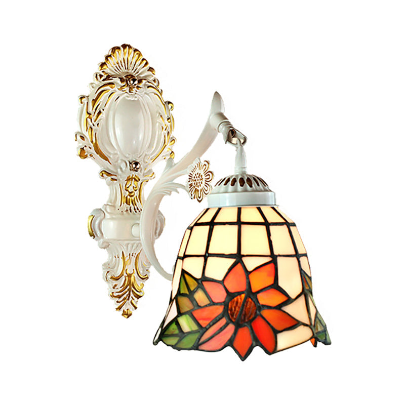 Frendorf | Bell Shade Tiffany Wandleuchte Buntglas 1 Licht Wandschalter Beleuchtung in Weiß