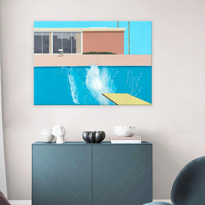 Frendorf | Bouw Wandkunst Print Moderne Ontspannende Zwembad Gewikkelde Canvas in Blauw voor Studie Kamer