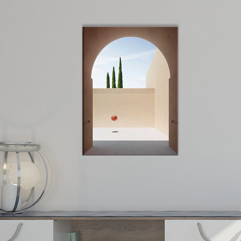 Frendorf | Bouw- en Boom Wanddecoratie Hedendaagse Textuur Canvas Print in Zachte Kleur voor Slaapkamer