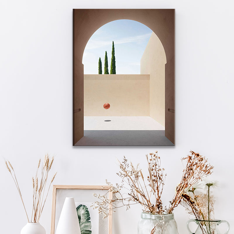 Frendorf | Bouw- en Boom Wanddecoratie Hedendaagse Textuur Canvas Print in Zachte Kleur voor Slaapkamer