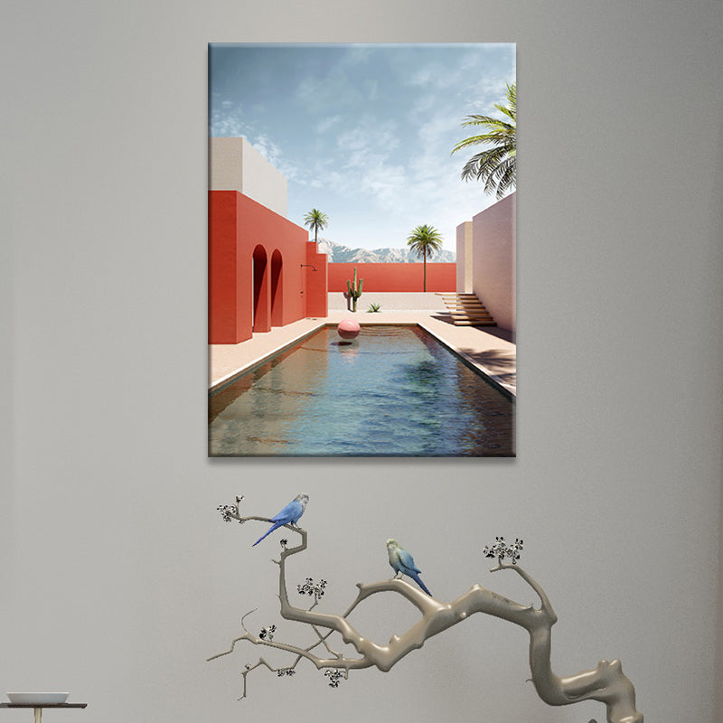 Frendorf | Bouw- en Boom Wanddecoratie Hedendaagse Textuur Canvas Print in Zachte Kleur voor Slaapkamer