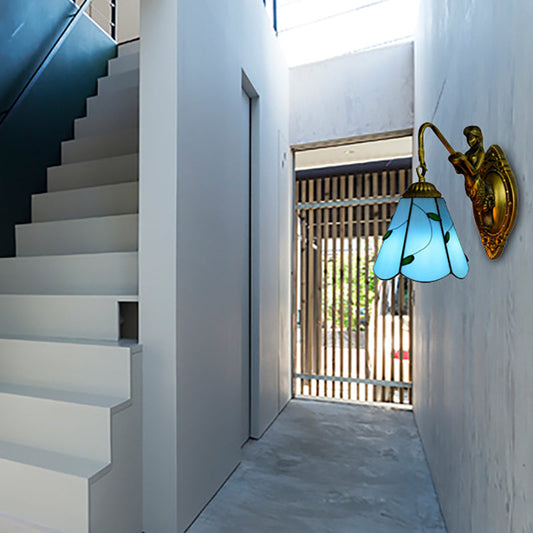 Frendorf | 1 Hoofdmontage Verlichting Tiffany Lily Blauw/Geel Glazen Wandlamp voor Gang
