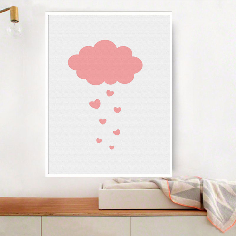 Frendorf | Moderne Wolken- und Herz Kunstdruck Leinwand Dekorative Pinke Gemälde für das Schlafzimmer