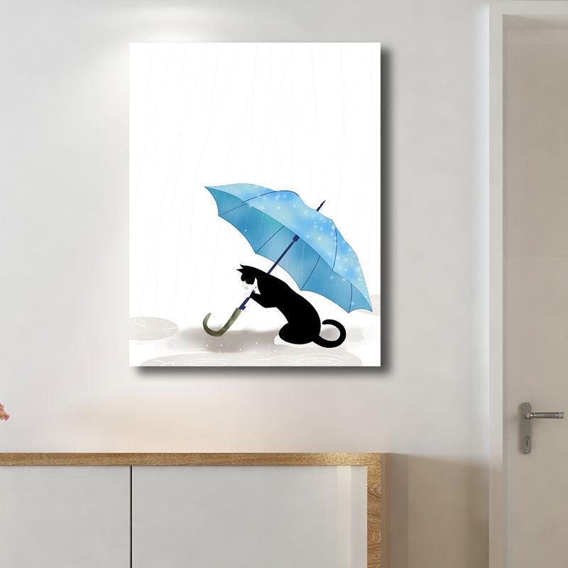 Cartoon Regen und Regenschirm Leinwand Hellfarbe Wandkunst Dekor für Spielzimmer
