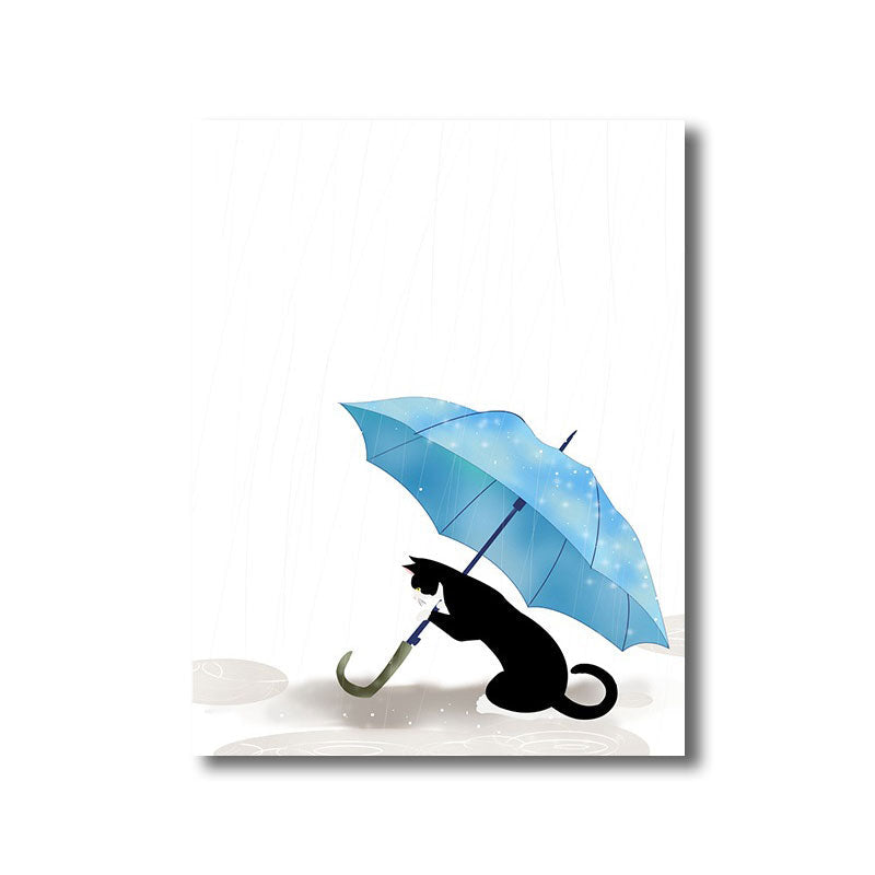 Cartoon Regen und Regenschirm Leinwand Hellfarbe Wandkunst Dekor für Spielzimmer
