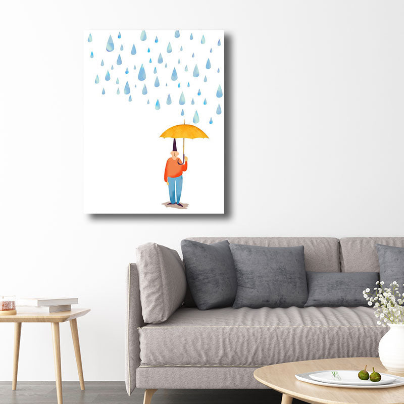 Cartoon Regen und Regenschirm Leinwand Hellfarbe Wandkunst Dekor für Spielzimmer