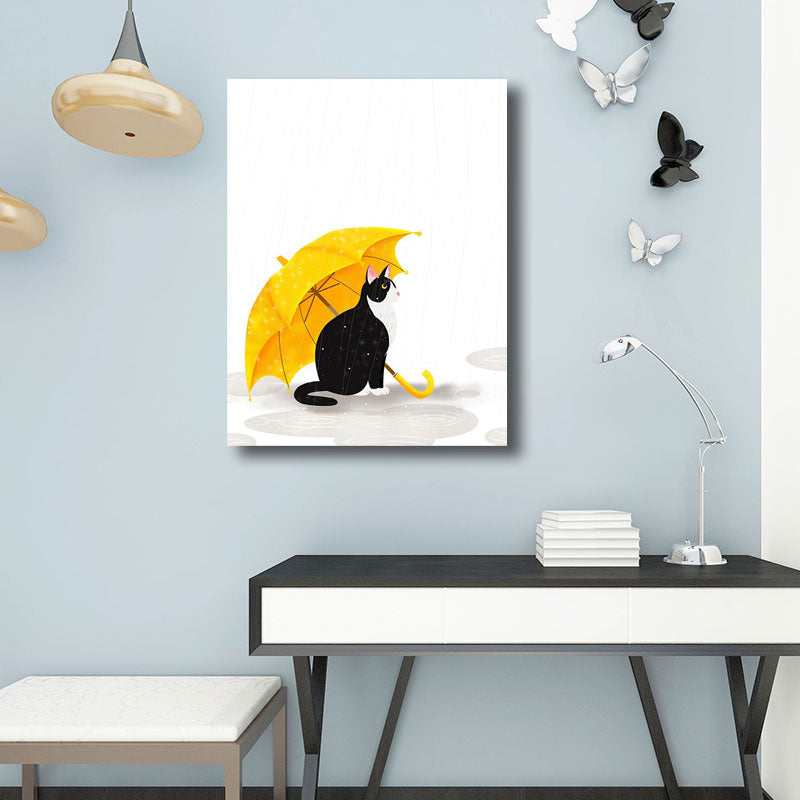 Cartoon Regen und Regenschirm Leinwand Hellfarbe Wandkunst Dekor für Spielzimmer