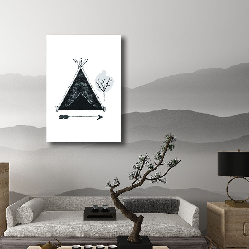 Hobby Camp Wandkunst Druck Skandinavisches Texturiertes Eingewickeltes Canvas in Schwarz für das Zeichenzimmer