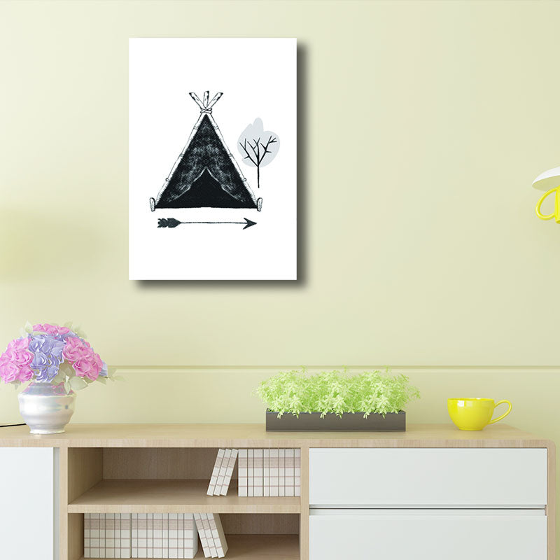 Hobby Camp Wandkunst Druck Skandinavisches Texturiertes Eingewickeltes Canvas in Schwarz für das Zeichenzimmer