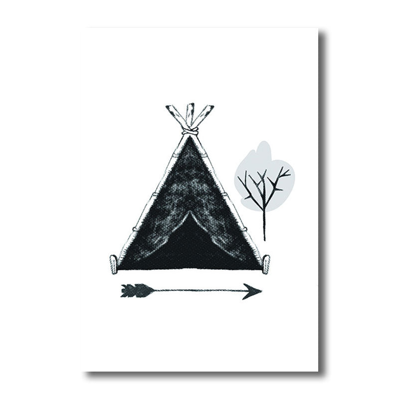 Hobby Camp Wandkunst Druck Skandinavisches Texturiertes Eingewickeltes Canvas in Schwarz für das Zeichenzimmer