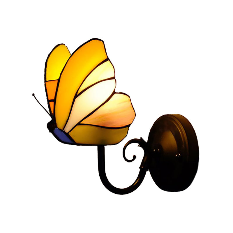Frendorf | 1 Licht Schmetterling Wandleuchte Rustikale Lodge Buntglas Dekorative Wandlampe für Schlafzimmer