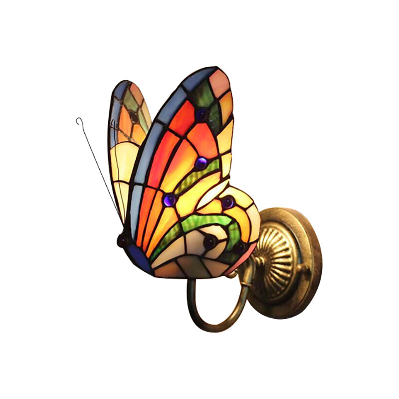Frendorf | 1 Licht Schmetterling Wandleuchte Rustikale Lodge Buntglas Dekorative Wandlampe für Schlafzimmer