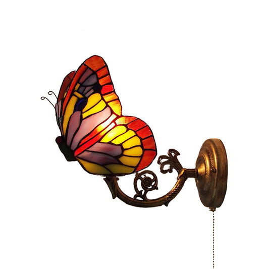 Frendorf | 1 Licht Schmetterling Wandleuchte Rustikale Lodge Buntglas Dekorative Wandlampe für Schlafzimmer