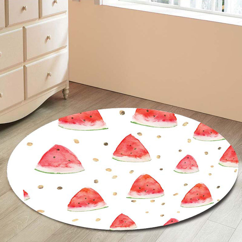 Frendorf | Kinder Kinderzimmer Teppich in Grün Essen & Getränke Wassermelone Kiwi Frucht Bonbon Print Teppich Polyester Rutschfester Teppich