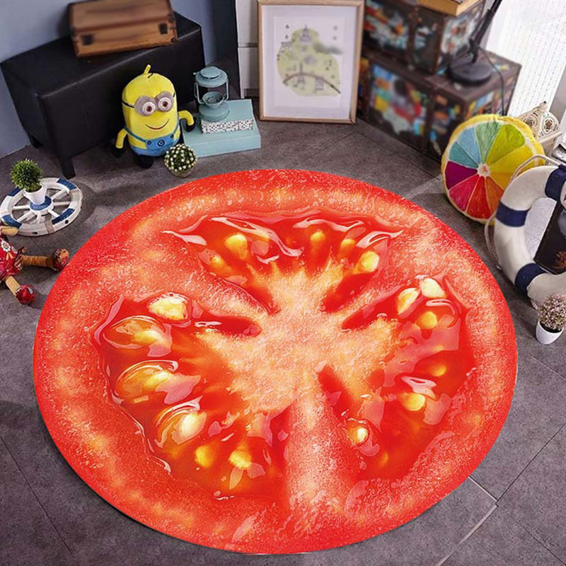 Frendorf | Kinder Kinderzimmer Teppich in Grün Essen & Getränke Wassermelone Kiwi Frucht Bonbon Print Teppich Polyester Rutschfester Teppich