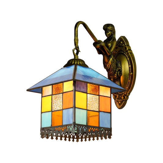 Frendorf | Haus Wandlicht Leuchte Mediterrane Multicolor Glasmalerei 1 Kopf Antikes Messing Wandleuchte