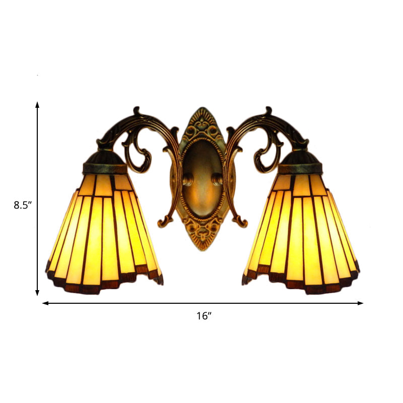 Frendorf | Gelbes Glas Alter Messing Wandleuchte Bogen/Nixe 2 Köpfe Mission Wandmontierte Lampe