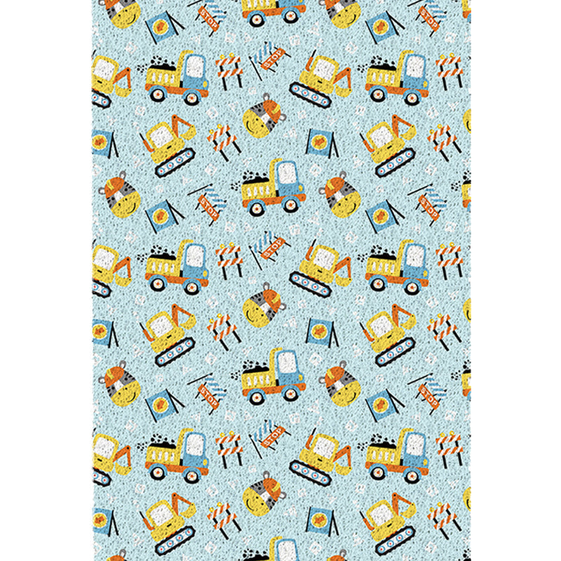 Frendorf | Kinder Kinderzimmerteppich in Blau Autos & Straßen Bagger Zebra Druck Teppich PVC Maschinenwaschbarer Teppich