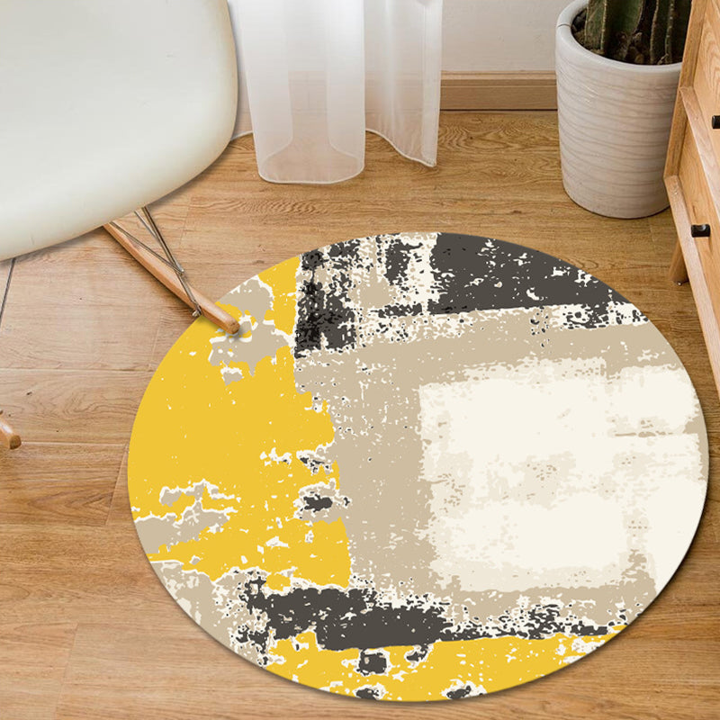 Frendorf | Blau und Gelb Schlafzimmerteppich Moderner Abstract Pinselstrich Muster Teppich Polyester Haustierfreundlicher Teppich