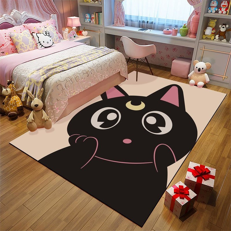 Frendorf | Kinderzimmerteppich in Schwarz und Pink mit Tierdruck Huhn Einhorn Schwein Teppich Polyester Anti-Rutsch Bereichsteppich