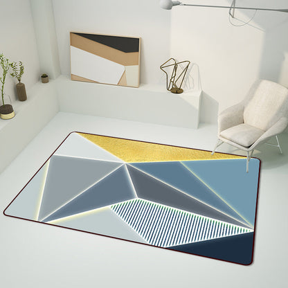 Frendorf | Blauer Schlafzimmerteppich Moderner Farbblock-Geometrie-Muster Bereichsteppich Polyester Maschinenwaschbarer Teppich