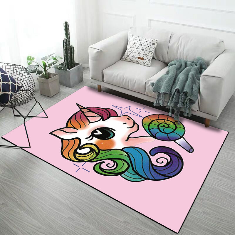Frendorf | Stijlvol Kinder Tapijt in Roze en Grijs Dier Eenhoorn Konijn Hond Patroon Tapijt Polyester Antislip Vloerkleed voor Kinderkamer