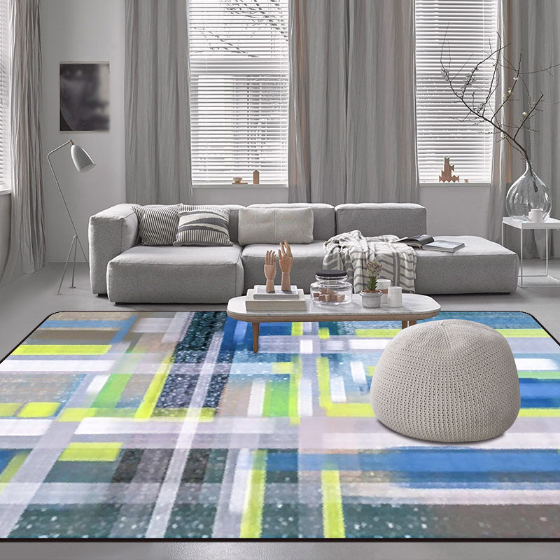 Frendorf | Blau- und Brauner Schlafzimmerteppich Moderner Abstrakter Malerei-Muster Bereichsteppich Polyester Rutschfeste Rückseite Teppich