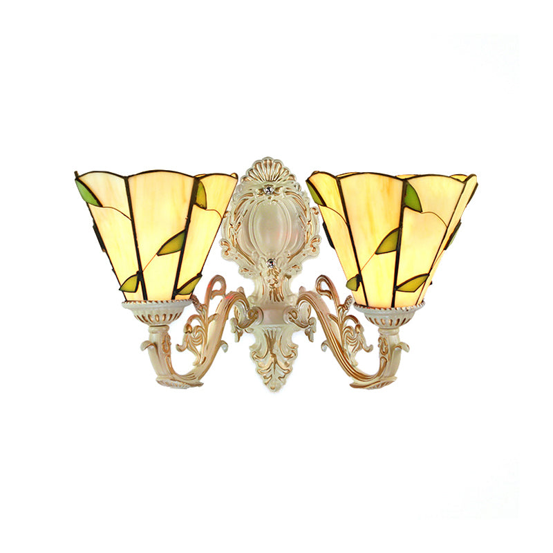 Frendorf | Blad Wandlamp 2 Lichten Gevlekte Glas Rustieke Wandverlichting voor Slaapkamer