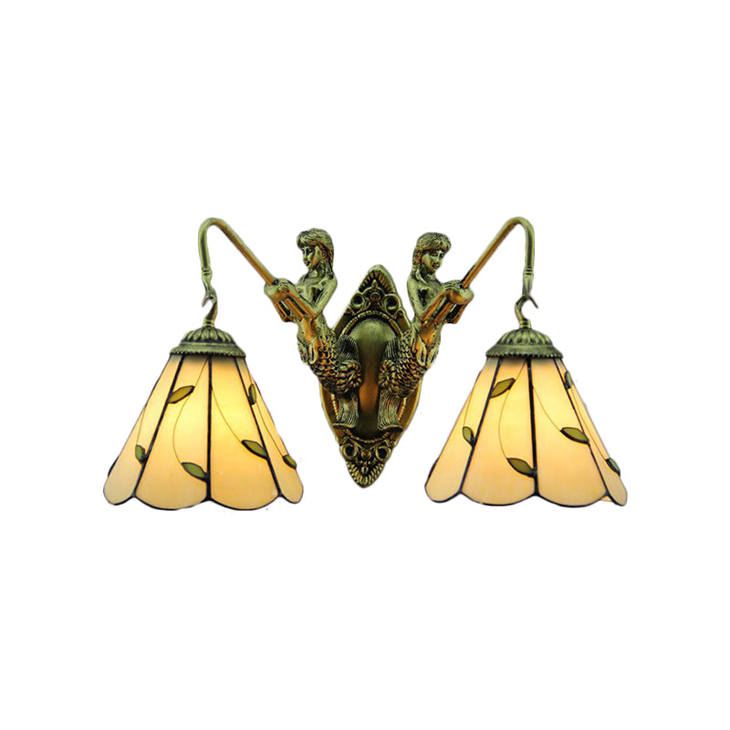 Frendorf | Blad Wandlamp 2 Lichten Gevlekte Glas Rustieke Wandverlichting voor Slaapkamer
