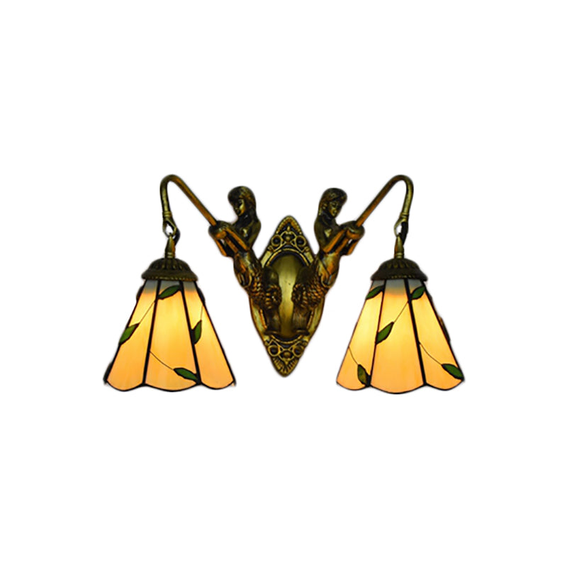 Frendorf | Blad Wandlamp 2 Lichten Gevlekte Glas Rustieke Wandverlichting voor Slaapkamer