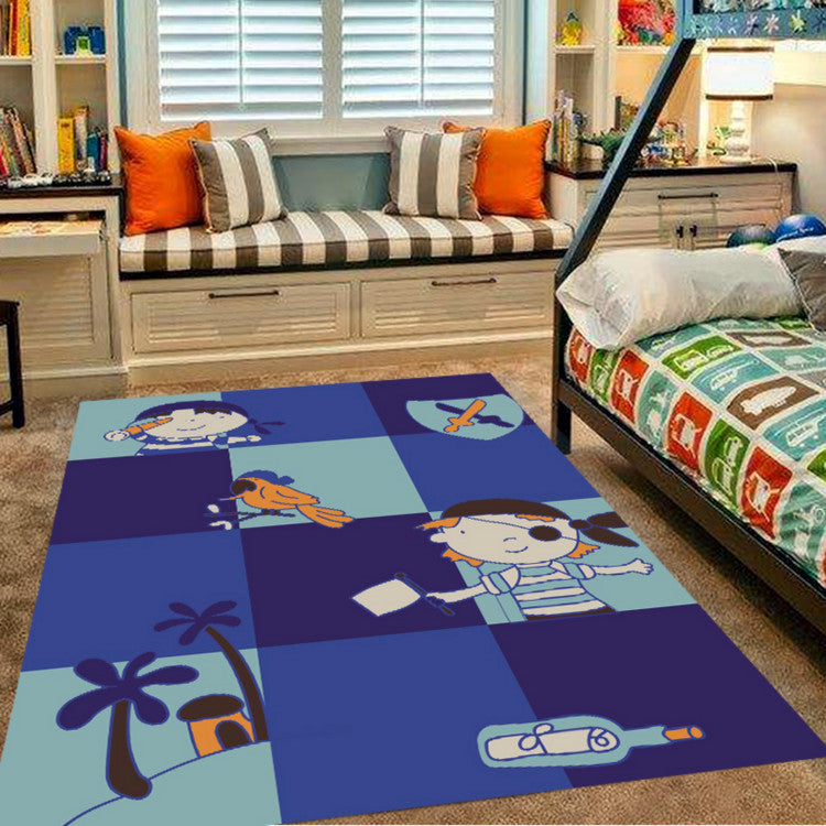 Frendorf | Roze en Blauwe Kinderkamer Tapijt Dieren Vogel Olifant Giraffe Patroon Gebied Tapijt Polyester Antislip Vloerkleed