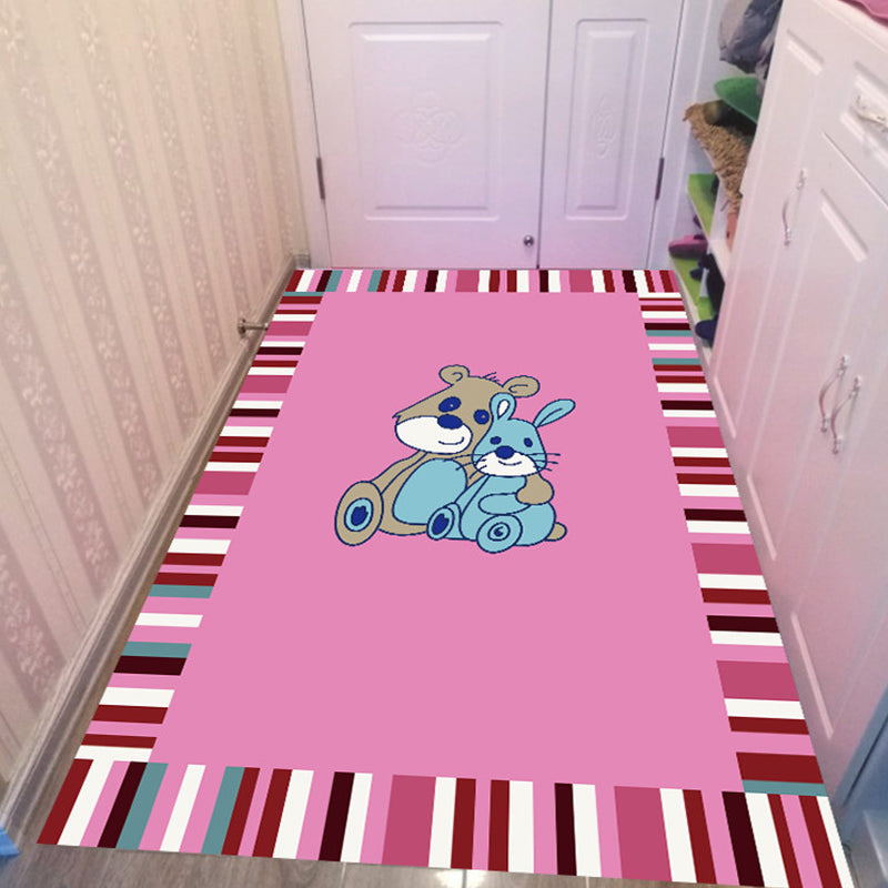 Frendorf | Roze en Blauwe Kinderkamer Tapijt Dieren Vogel Olifant Giraffe Patroon Gebied Tapijt Polyester Antislip Vloerkleed