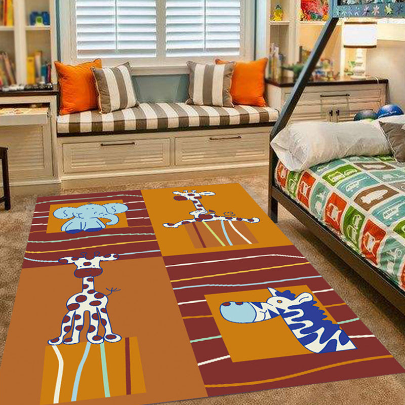 Frendorf | Roze en Blauwe Kinderkamer Tapijt Dieren Vogel Olifant Giraffe Patroon Gebied Tapijt Polyester Antislip Vloerkleed