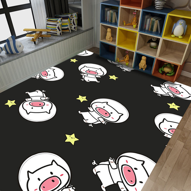 Frendorf | Kinderen Kinderkamer Tapijt in Zwart en Roze Dier Tijger Olifant Varken Print Tapijt Polyester Vlekbestendige Area Tapijt