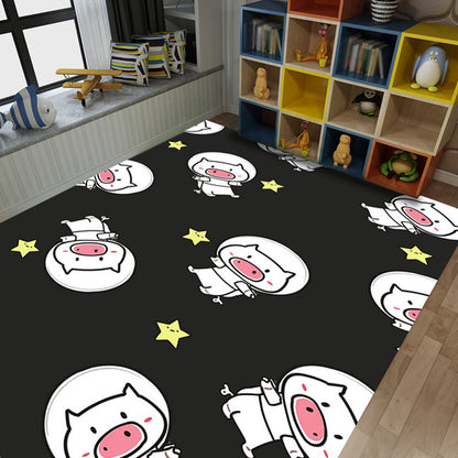 Frendorf | Kids Kinderkamer Tapijt in Zwart en Roze Dieren Tijger Olifant Varken Print Tapijt Polyester Vlekbestendige Gebiedtapijt