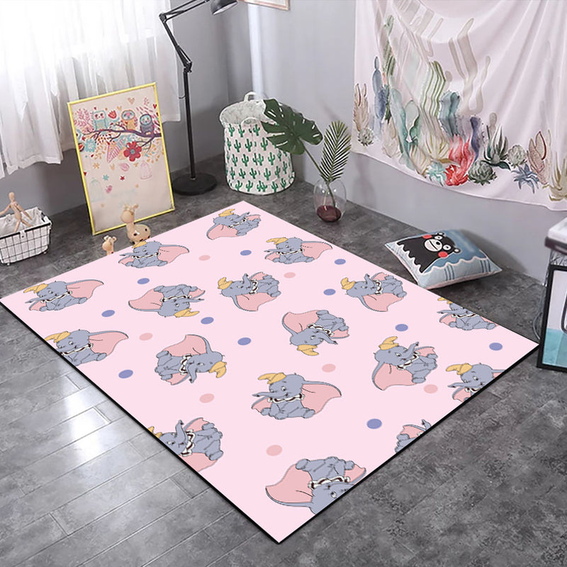 Frendorf | Kinderen Kinderkamer Tapijt in Zwart en Roze Dier Tijger Olifant Varken Print Tapijt Polyester Vlekbestendige Area Tapijt