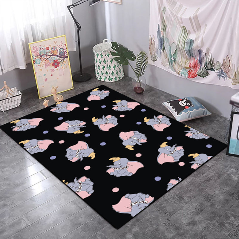 Frendorf | Kinderen Kinderkamer Tapijt in Zwart en Roze Dier Tijger Olifant Varken Print Tapijt Polyester Vlekbestendige Area Tapijt