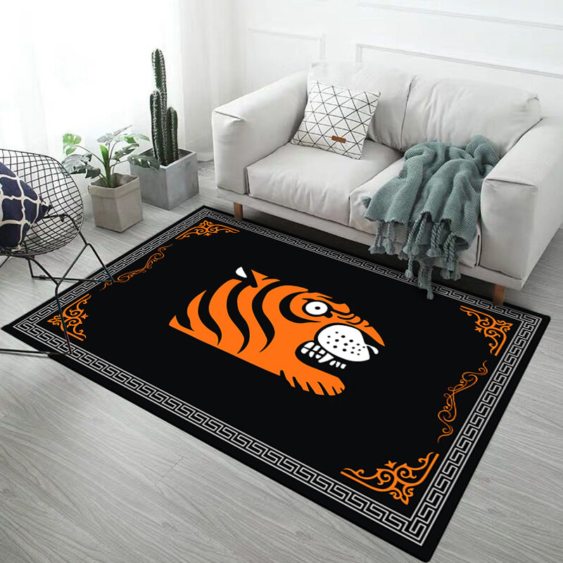 Frendorf | Kinderen Kinderkamer Tapijt in Zwart en Roze Dier Tijger Olifant Varken Print Tapijt Polyester Vlekbestendige Area Tapijt