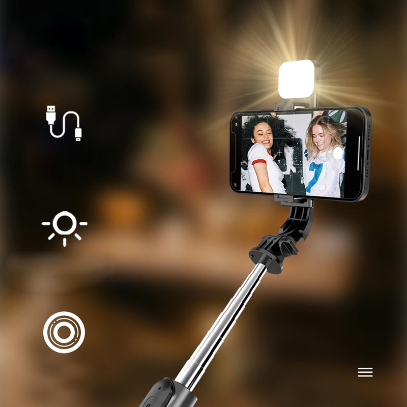 Frendorf | Bluetooth-Selfie-Stick-Stativ mit Telefonhalter und Beauty-Fill-in-Beleuchtung