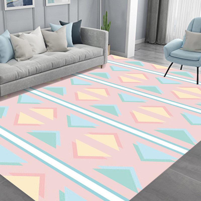 Frendorf | Zeitgenössischer moderner Teppich im pinken Dreiecksmuster Teppich Polyester fleckenresistenter Teppich für Wohnkultur