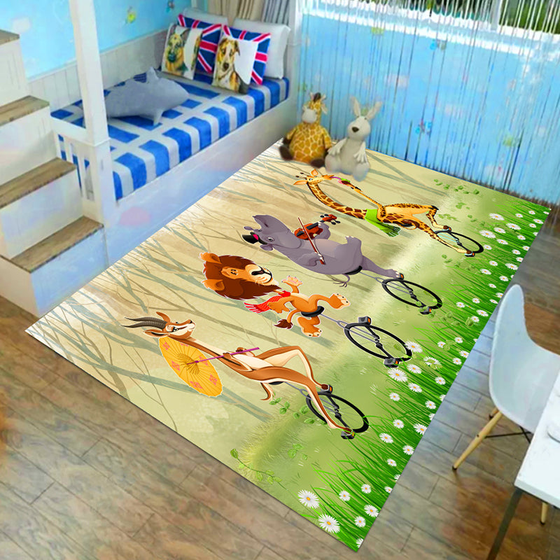 Kinder Kinderzimmer Teppich in Braun und Grün Tier Löwe Elefant Reh Druck Teppich Polyester Rutschfester Teppich