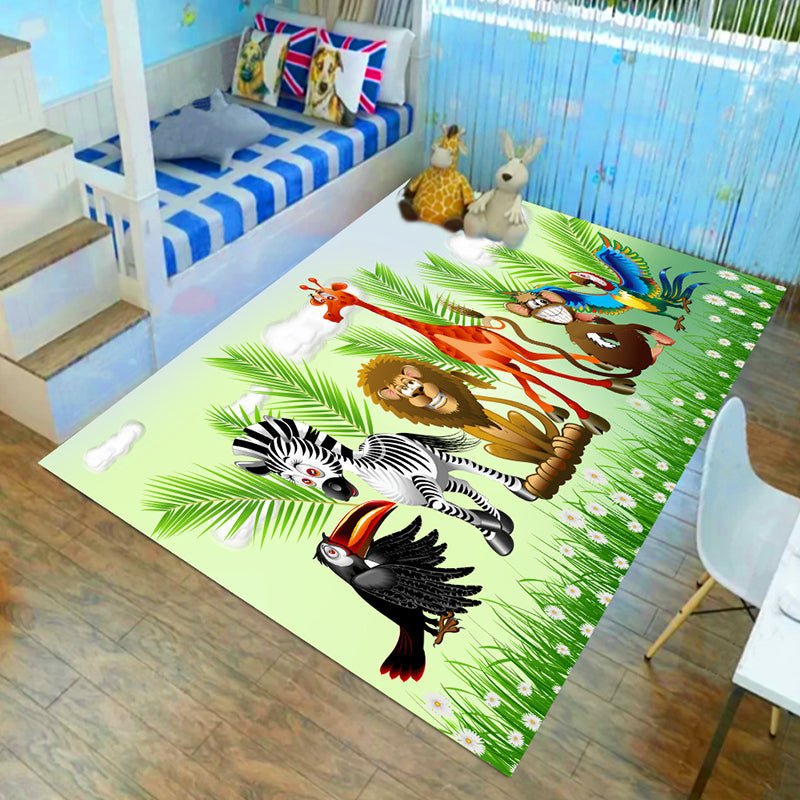 Kinder Kinderzimmer Teppich in Braun und Grün Tier Löwe Elefant Reh Druck Teppich Polyester Rutschfester Teppich