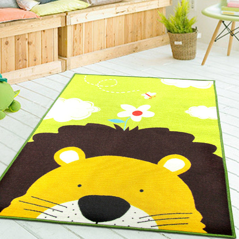 Frendorf | Süßer Kinderteppich in grün und blau mit Tiermuster Löwe Panda Pinguin Teppich Polyester rutschfester Teppich für das Kinderzimmer