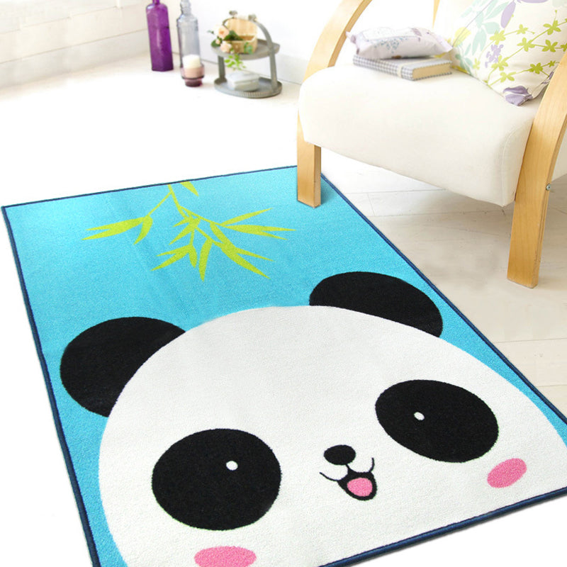 Frendorf | Süßer Kinderteppich in grün und blau mit Tiermuster Löwe Panda Pinguin Teppich Polyester rutschfester Teppich für das Kinderzimmer