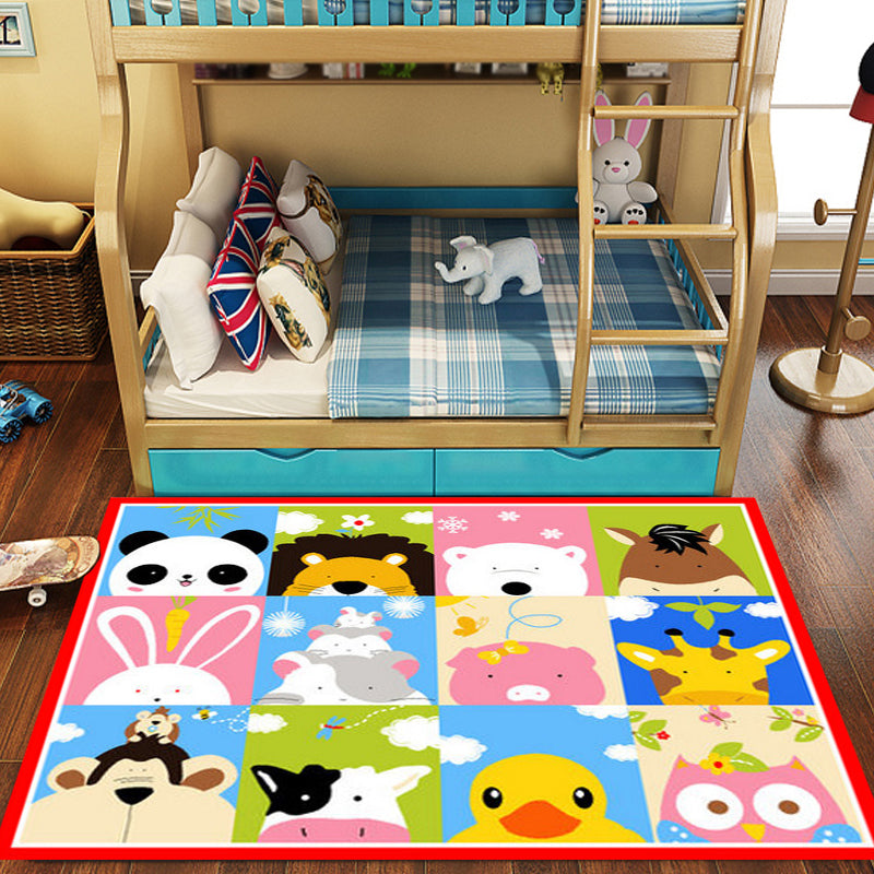 Frendorf | Süßer Kinderteppich in grün und blau mit Tiermuster Löwe Panda Pinguin Teppich Polyester rutschfester Teppich für das Kinderzimmer